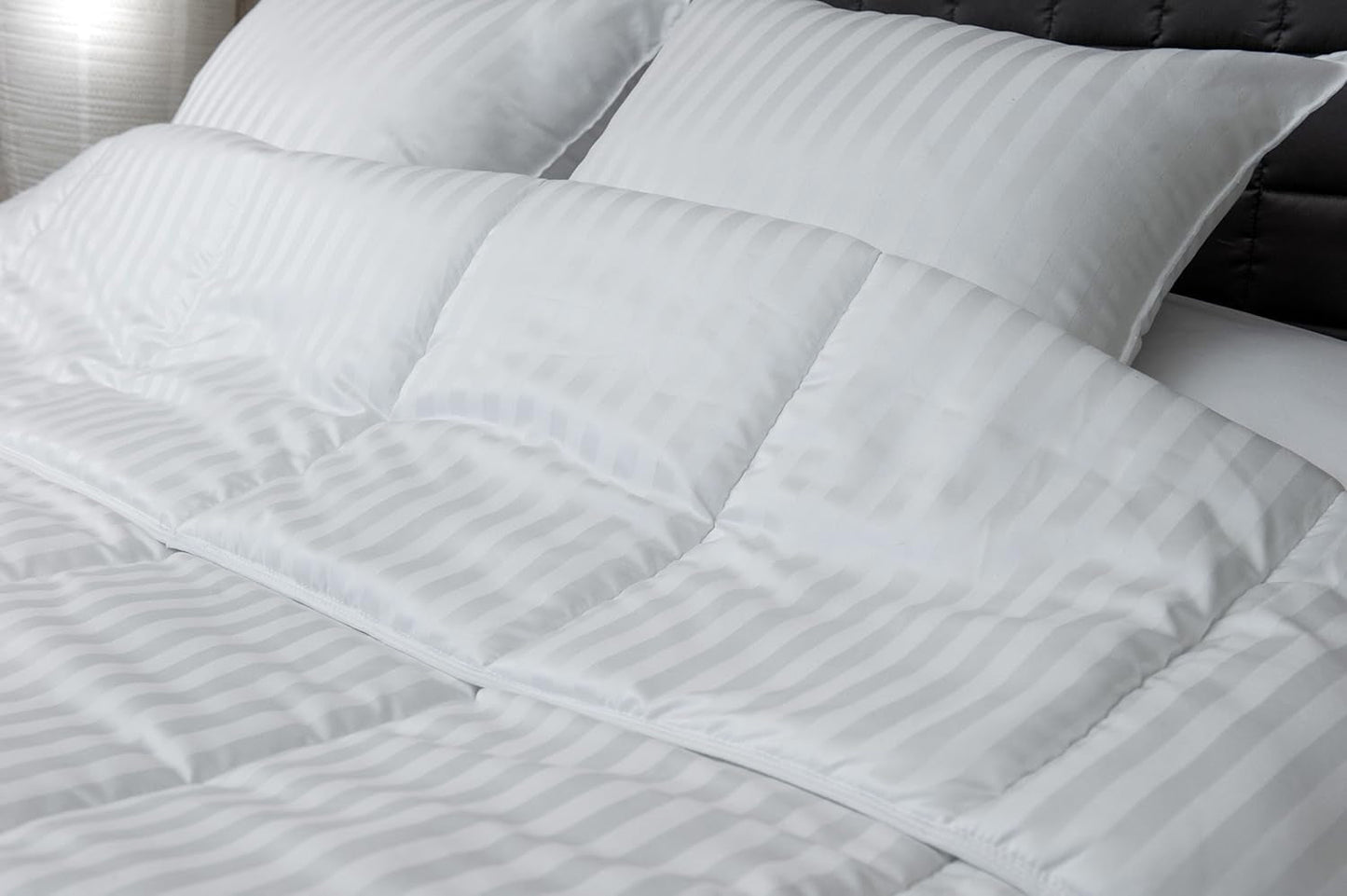 Quilt, satin, cu dungi, 400 G/M², 200 X 200 Cm, microfibră, alb, 200 X 200 Cm Plapumi si pilote Naty Shop 200 Cm X 200 Cm Plapumă simplă