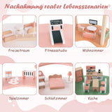 Casă de păpuși din lemn FANTASK, casă de păpuși de 85 cm înălțime 7 camere cu 32 de mobilier și accesorii, vilă de păpuși cu scară de frânghie, cadou de casă de păpuși pentru fete de la 3 ani (Model 3) Casute de papusi Naty Shop