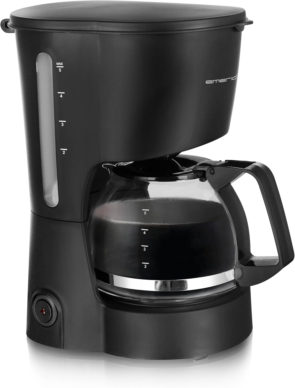 Emerio CME-122933, Cafetieră cu filtru, 1,25 l pentru până la 10 cești de cafea proaspătă, filtru permanent detașabil, funcție anti-picurare, carafă din sticlă, oprire automată, 1000 wați, negru/argintiu