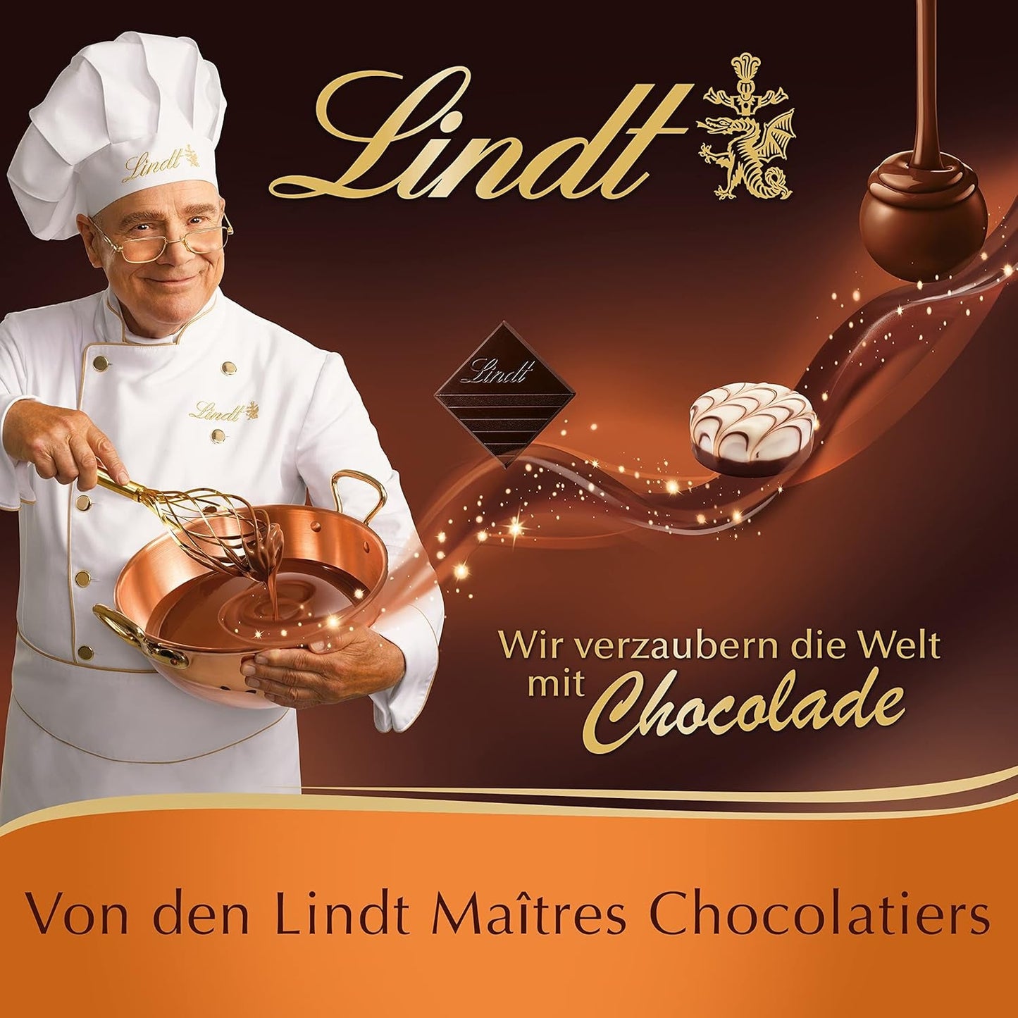 Prezentare de blat Lindor cu ciocolată | 1718 g și batoane de ciocolată cu marțipan | 25 batoane x 50 g într-un prezentare de blat | 1250 g | Marțipan pur acoperit cu ciocolată neagră | Batoane de ciocolată