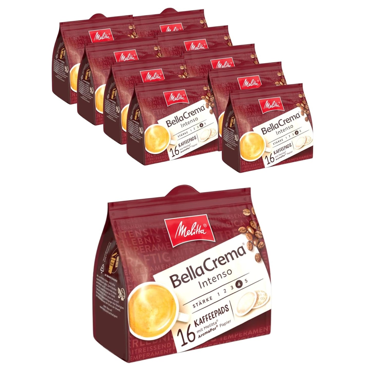 Melitta BellaCrema Intenso gemahlener Röstkaffee in Kaffee-Pads 10 x 16 Pads & Harmonie mild gemahlener Röstkaffee in Kaffee-Pads 10 x 16 Pads
