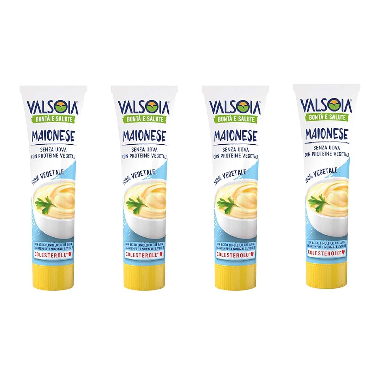 Maioneză pe bază de plante din soia, fără ouă, ideală pentru vegani și vegetarieni, versatilă în bucătărie, 4 x 150 ml