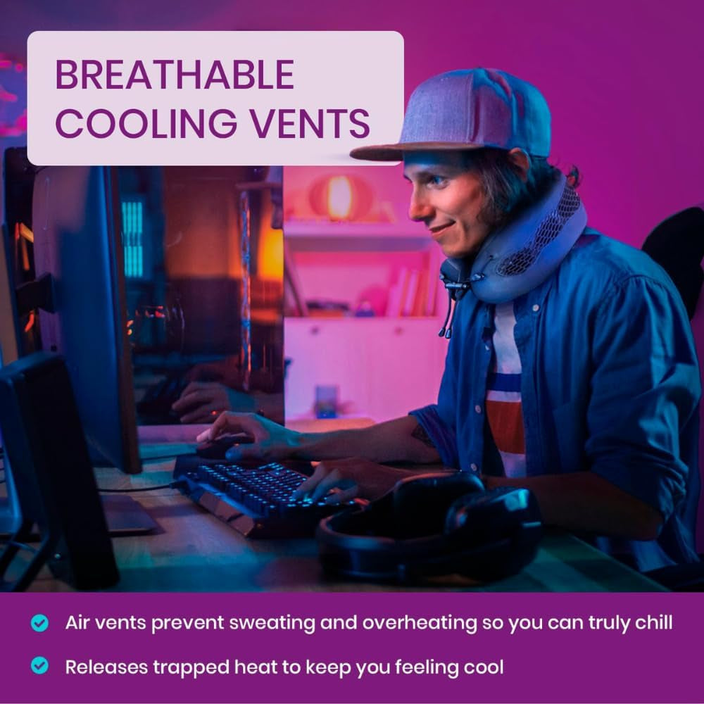 Pernă de călătorie răcoritoare pentru zboruri pe distanțe lungi Cabeau – Evolution Cool – Spumă cu memorie cu orificii de ventilație – Compactă cu geantă de transport (roșu)