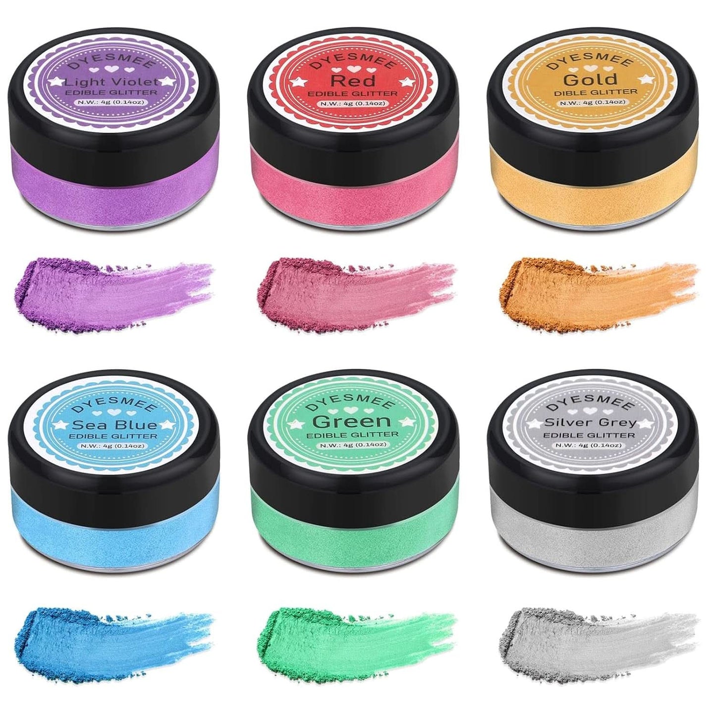 Glitter comestibil, Set de 4 sau de 6 nuante de culoare, 4 grame per produs Glitter Naty Shop 6 culori