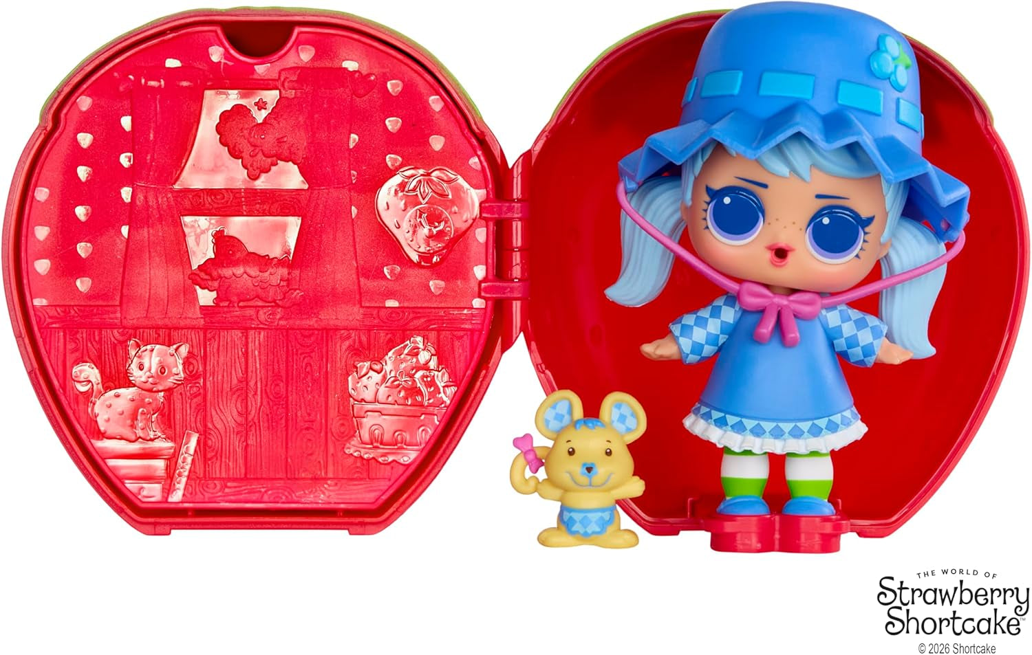 LOL Surprise! Loves Strawberry Shortcake Tots – Păpuși parfumate de colecție cu 7 surprize, animal de companie, modă, pantofi, pălărie, set de joacă cu căsuță convertibilă în formă de căpșuni, vârste 4+