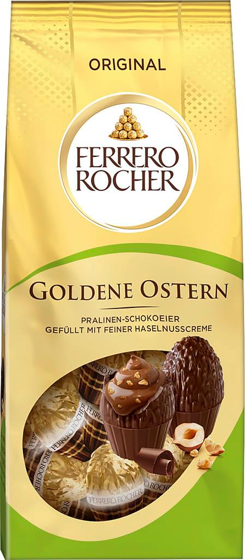 Ouă de ciocolată Ferrero Rocher 90g – Ciocolată cu lapte cu bucăți de alune și cremă fină de cacao cu alune – Ouă de Paște pentru cuiburi de Paște – Cadou de Paște – Ciocolată de Paște, Dulciuri de Paște