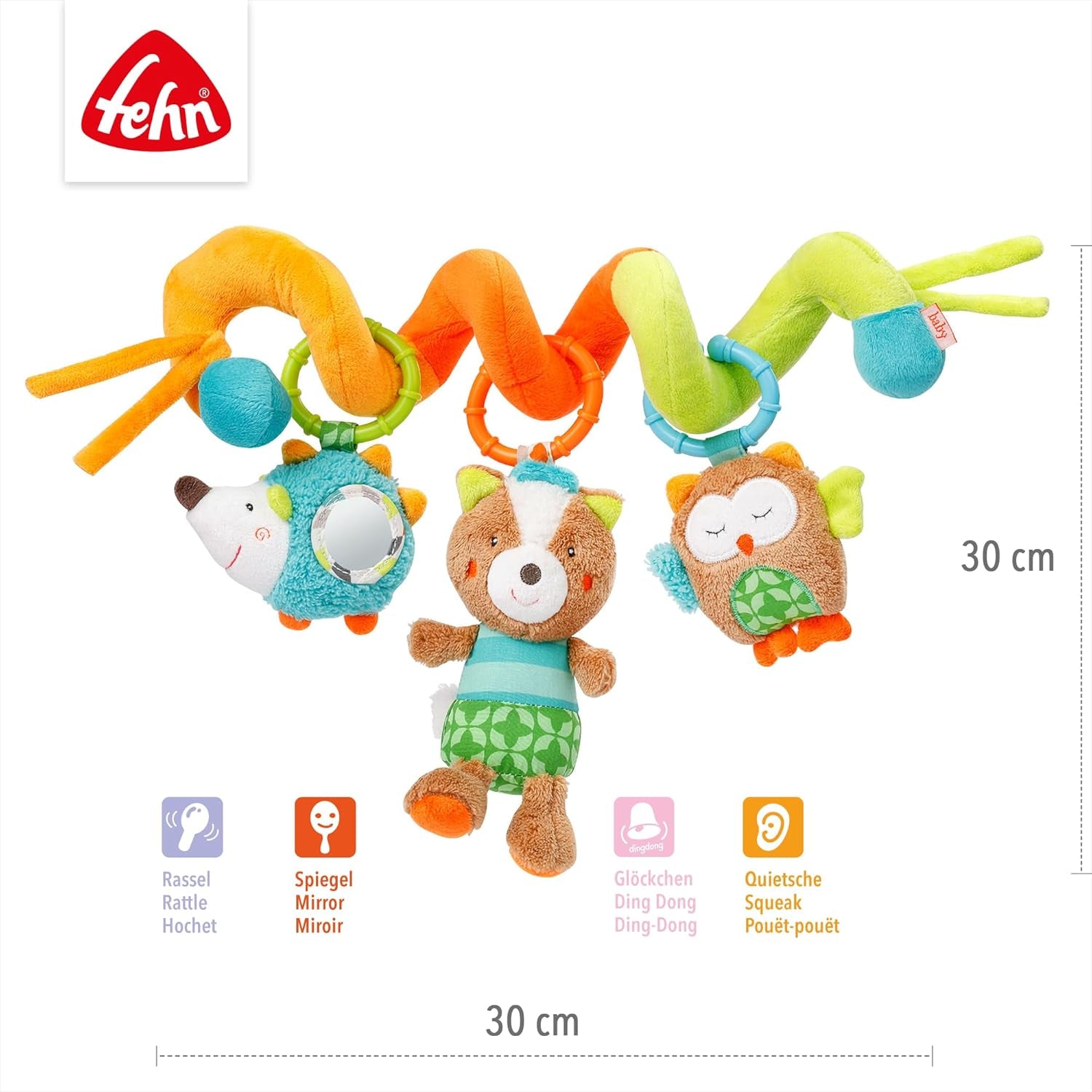 Fehn Activity Spiral Sleeping Forest - jucărie de cărucior pentru pipăit și prindere - jucărie pentru copii pentru pat, parc, cărucior pentru sugari și scaun auto - jucărie de activitate motorie pentru bebeluși și copii mici de la 0+ luni Jucarii Bebe Naty Shop