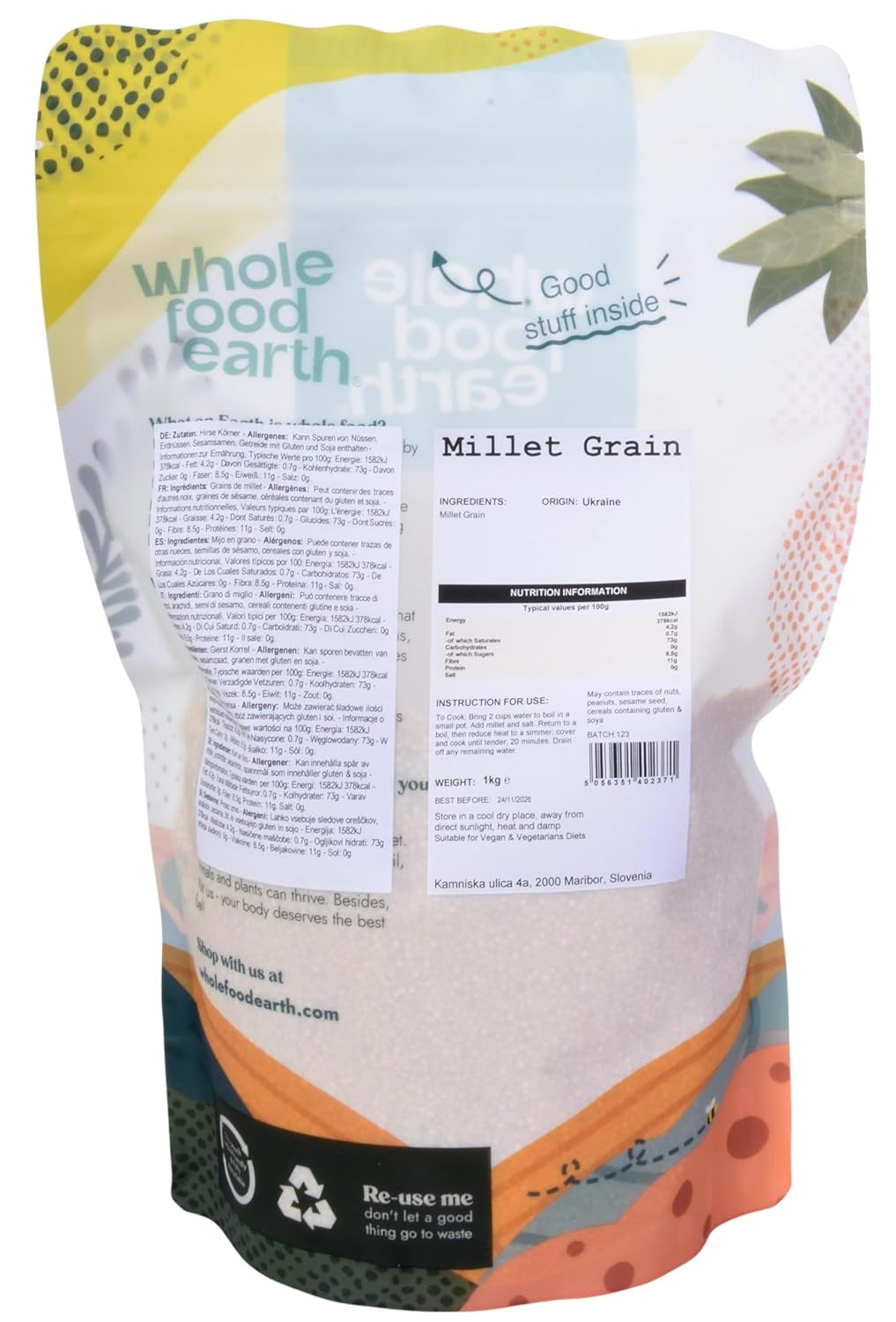 Boabe de mei integrale Earth - fără OMG - naturale - vegane - fără lactate - fără zahăr adăugat - 1 kg