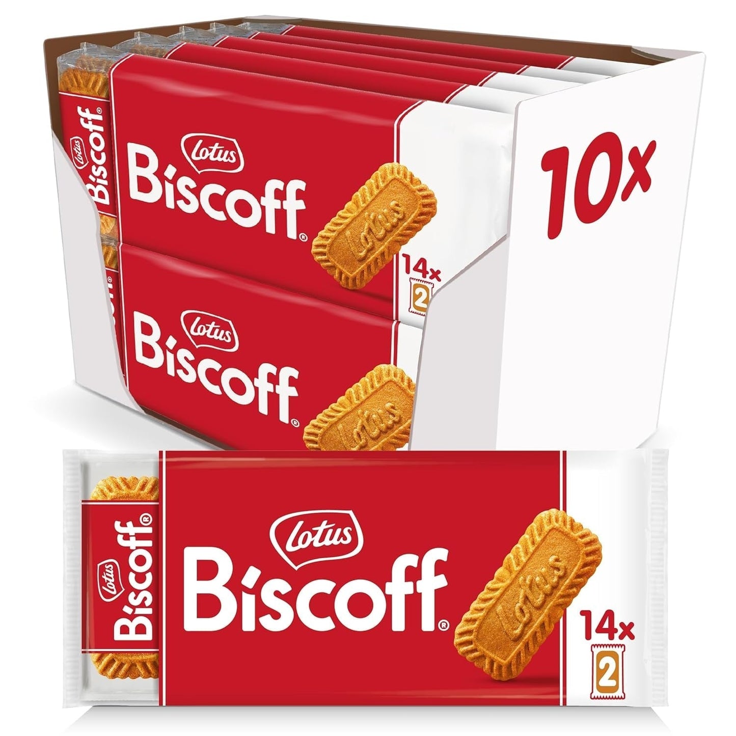 Lotus Biscoff | Biscuiți Caramelizați | Biscuiți Ambalați Individual în Pachet de 2 | Doar Ingrediente Naturale | Vegani | Fără Coloranți sau Arome Adăugate | 10x (14x2) | 2,17 kg