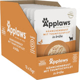 Applaws 100% natürliches Nassfutter für Katzen, Hühnerbrust mit Thunfischfilet in Brühe - Packung mit 12 x 70g Beuteln