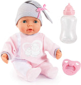 Bayer Design 93829AA Păpușa interactivă My Piccolina cu funcție, Păpușă vorbitoare, Mișcă gura, 38 cm, Suzetă, Biberon, Roz, Gri