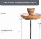 Cafetieră franceză, presă de cafea, aparat de cafea cu piston, ibric francez pentru cafea filtrată, 3 cești, 0,35 l, oțel și lemn