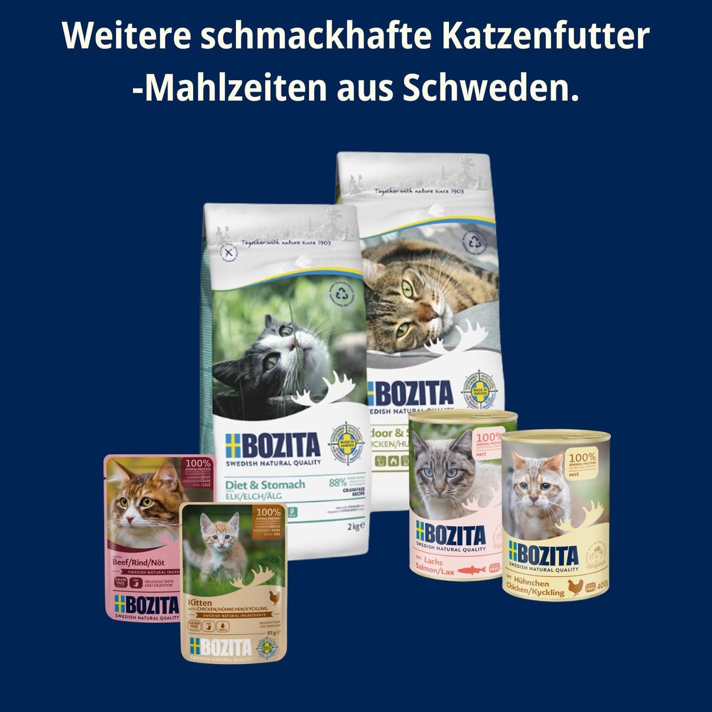 Bozita Mousse Ocean Mix – 12 x 85g hrană umedă pentru pisici cu ton, somon sau cod galben – fără cereale, fără zahăr și coloranți artificiali – cu postbiotice pentru o floră intestinală sănătoasă