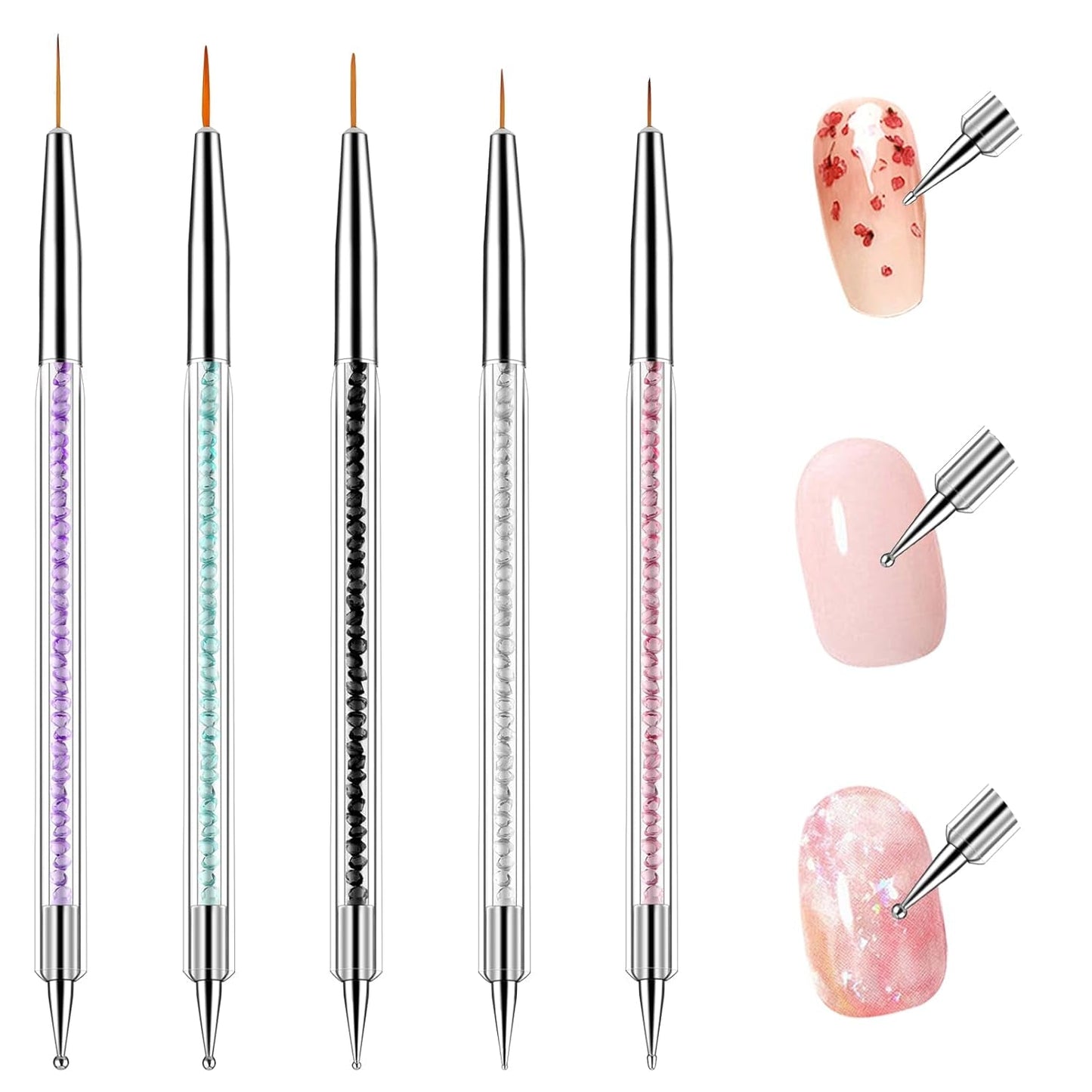 5 Stück Nail Art Pinsel Set Dotting Tool Nailart Pinsel Nageldesign Double Ended Dotting Pen Strass Professional Acryl Feinmalerei Nail Art Design