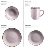 Set de veselă modern pentru 6 persoane cu margine de culoarea alamei, serviciu combinat format din 24 de piese cu forme de cupe fără ramă, lavandă