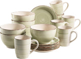 MÄSER 931490 Bel Tempo II Serviciu de mic dejun pentru 6 persoane în aspect vintage, ceramică pictată manual, set de veselă cu 18 piese, verde, gresie