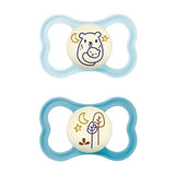 Suzete MAM Air din silicon, pachet de 2, design extra ușor și aerisit, suzetă pentru bebeluși prietenoasă cu dinții, fabricată din silicon special MAM SkinSoft, cu cutie pentru suzetă, 6-16 luni, Ursuleț/Rinocer