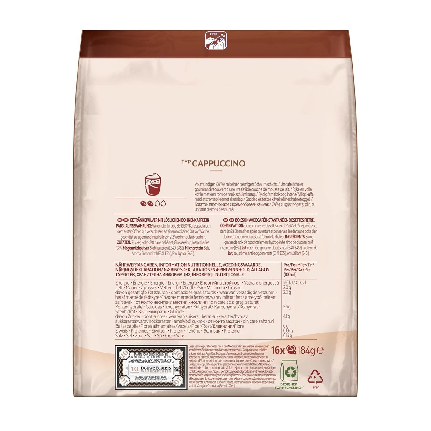 Senseo Pads Cappuccino, Vorratspackung, 5 x 16 Getränke, 80 Kaffeepads