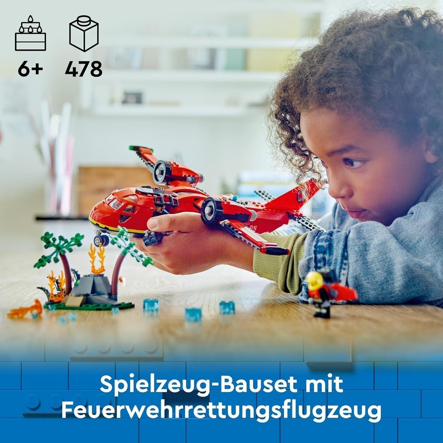 LEGO City Firefighting Plane, Set de pompieri cu avion jucărie pentru copii, set de construcție cu 3 figuri de pompieri și decor de incendiu, idee excelentă de cadou pentru băieți și fete de la 6 ani 60413 Seturi de constructie Besuche den LEGO-Store