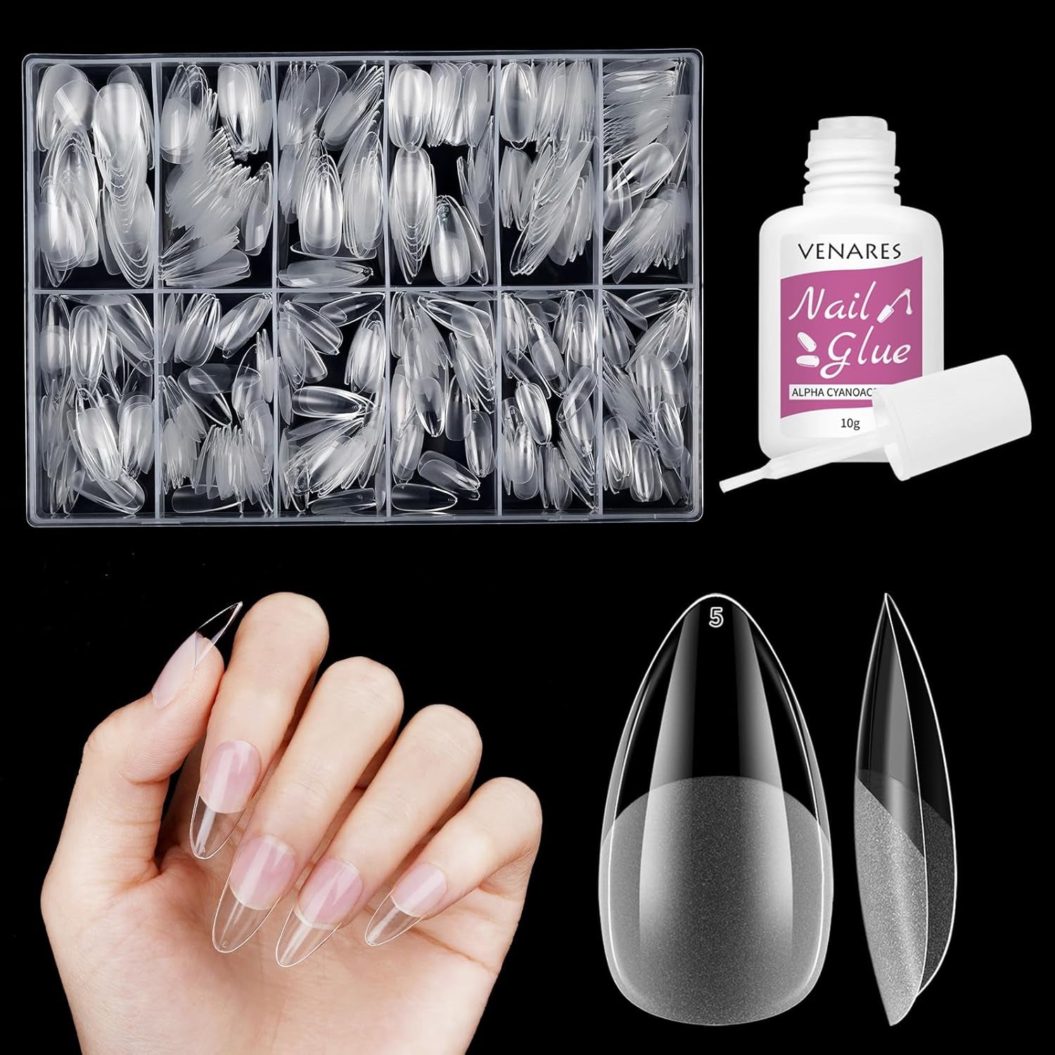 Unghii false scurte, model balerină, 500 bucăți, pentru lipire, 12 dimensiuni, unghii artificiale, scurte, cu gel moale, acoperire completă, vârfuri de unghii pentru unghii cu gel, scurte, S