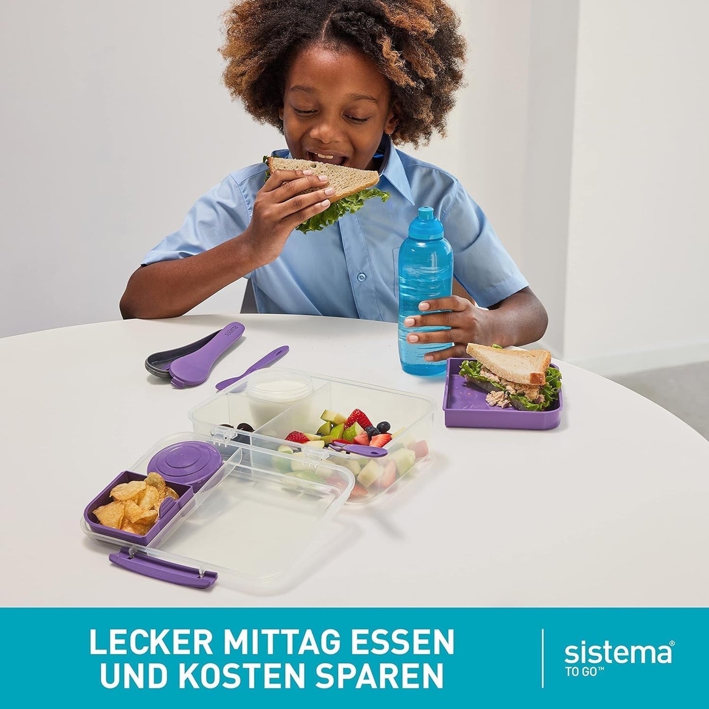 Sistema Bento Box TO GO lunch box cu compartimente | 1.25 L lunch box cu recipient pentru iaurt/fructe | pentru copii și adulți l | BPA-free | Minty Teal [21685-8T], verde mentă Cutii depozitare alimente Naty Shop