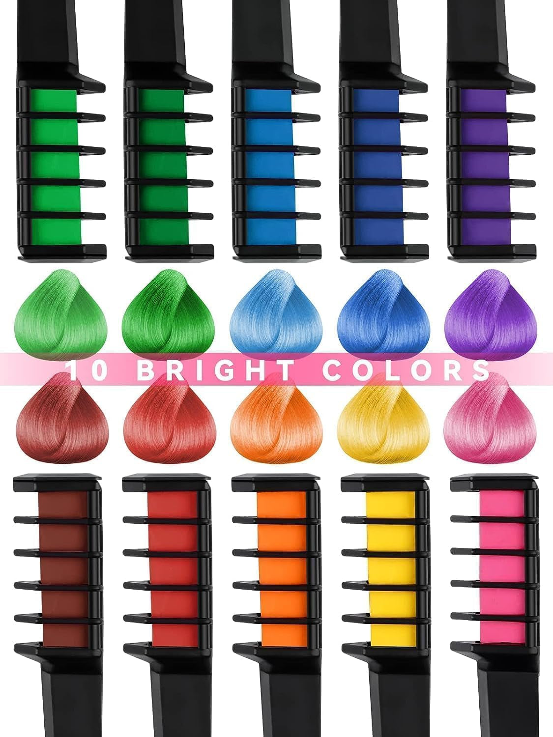 Kalolary 10PCS Pieptene cu cretă pentru păr, vopsea temporară pentru păr Pieptene cu cretă pentru păr lavabil Culoare non-toxică pentru fete DIY Cosplay Carnaval Crăciun Valentine's Day Petreceri aniversare Vopsea pentru par Naty Shop