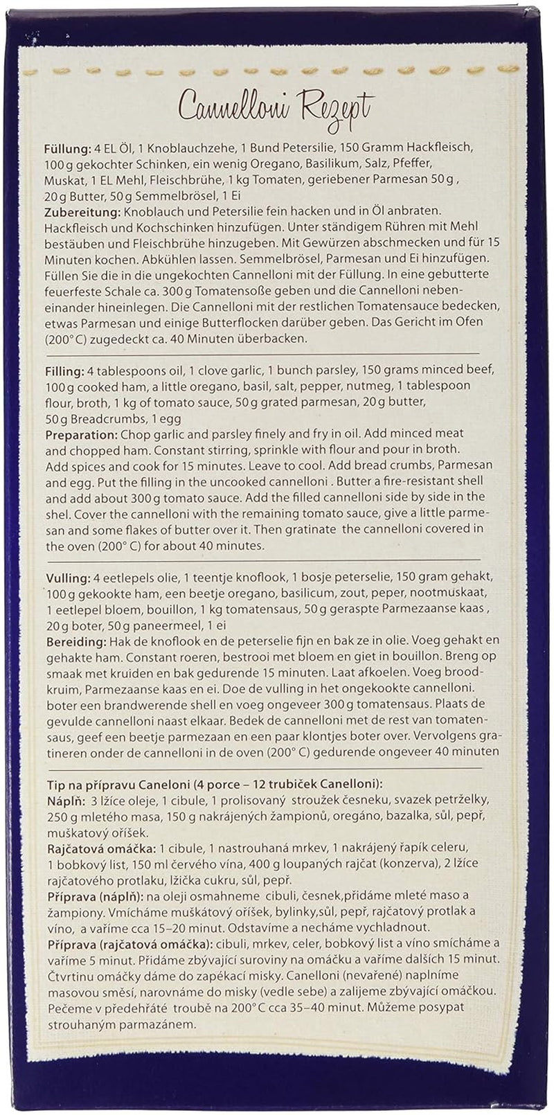 Cannelloni de paste, pachet de 8 (8 x 250 g)