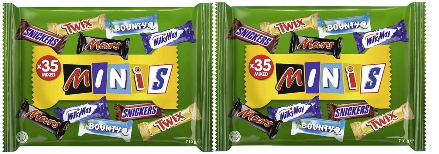 Pachet vrac cu mini ciocolată mixtă, ciocolată, 35 de mini gustări de ciocolată (Mars, Snickers, Bounty, Twix, Milky Way) ca dulciuri, cadou de ciocolată, cutie de bomboane (710g)