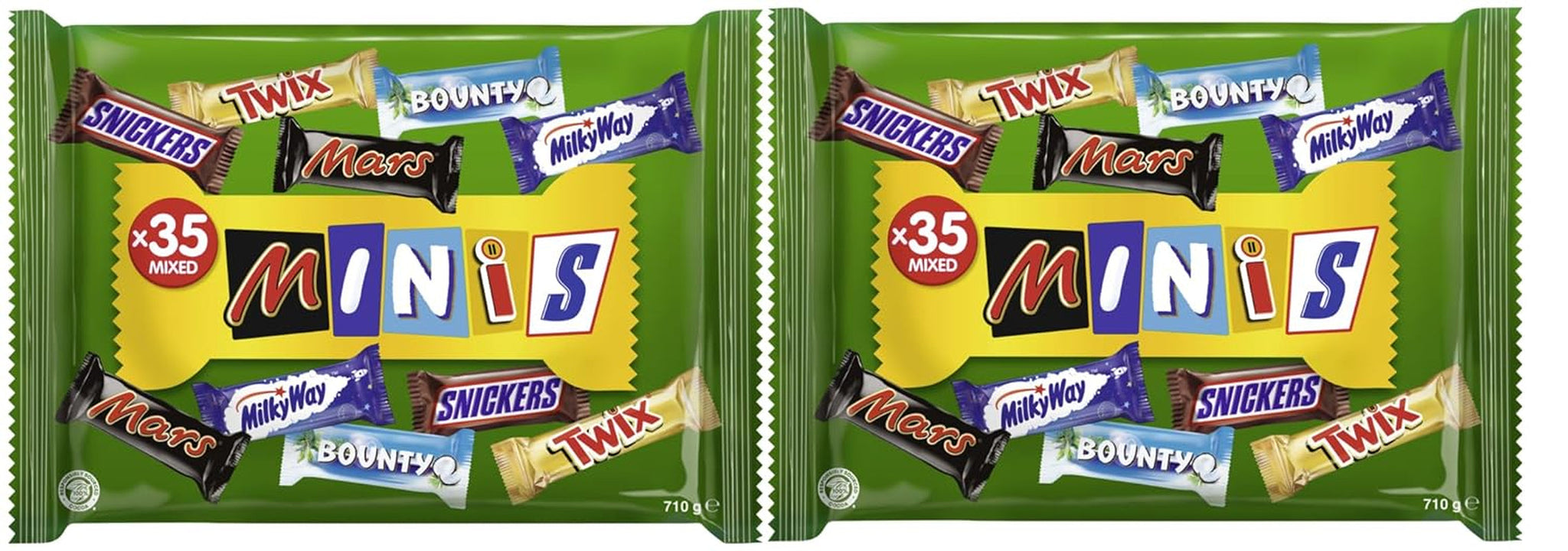 Pachet vrac cu mini ciocolată mixtă, ciocolată, 35 de mini gustări de ciocolată (Mars, Snickers, Bounty, Twix, Milky Way) ca dulciuri, cadou de ciocolată, cutie de bomboane (710g)
