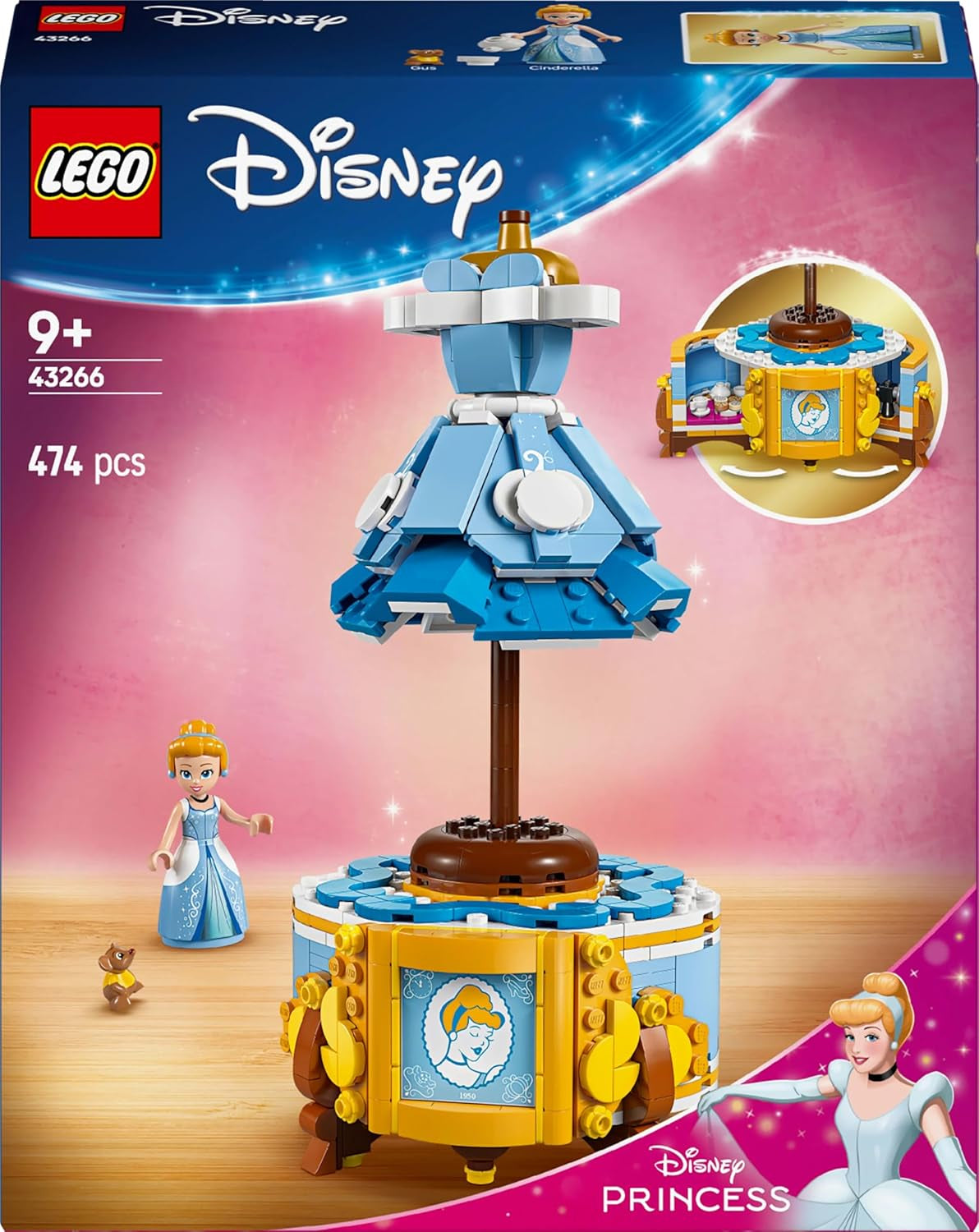 LEGO Ç€ Rochia prințesei Disney Cenușăreasa, jucărie pentru băieți și fete de la 9 ani - include un cuier pentru rochii, o mini păpușă Cenușăreasa și o figurină de șoarece - Playset creativ 43266 Seturi de constructie Besuche den LEGO-Store