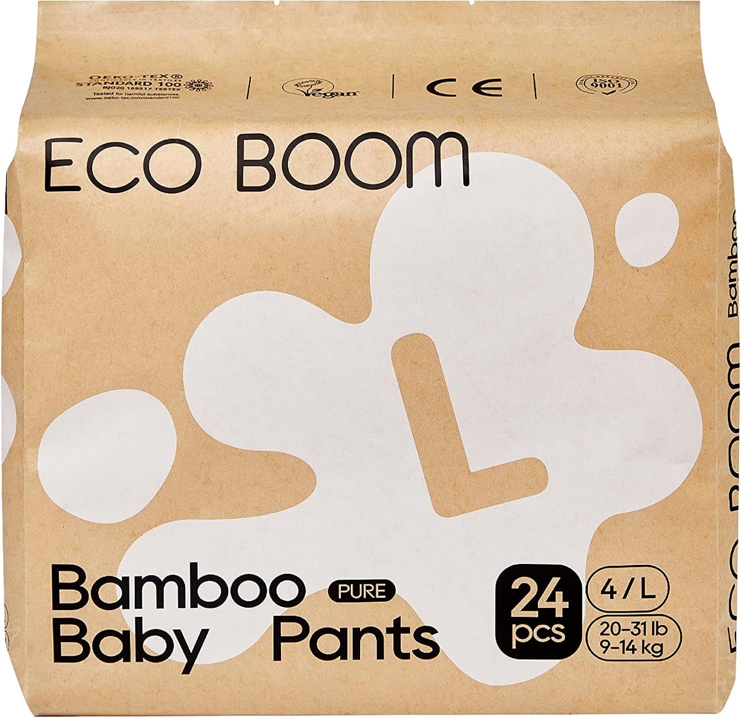 Scutece-chiloți ECO BOOM pentru bebeluși din bambus – Mărimea 6 (20 kg), Scutece de tip „pull-up” pe bază de plante (17 bucăți) – Calitate organică premium, fără parfum, prietenoase cu pielea și super absorbante