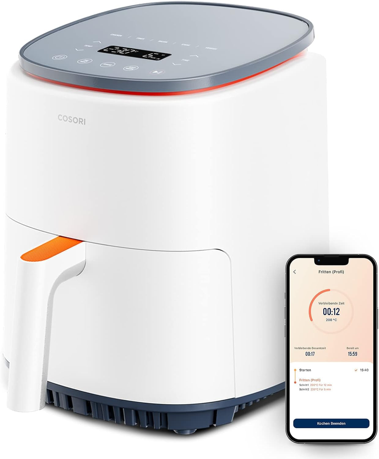 COSORI Hot Air Fryer Airfryer, 12-In-1 Air Fryer XXL 6.2L, Hot Air Fryer cu fereastră de vizualizare și memento de agitare, 80 de rețete Electrocasnice Naty Shop Alb perlat 3.8L Compact