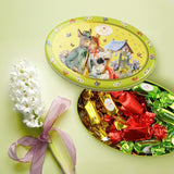 Cutie cadou Heidel cu felicitări de Paște 183g, praline premium din ciocolată cu lapte cu cutie metalică decorativă, ideală ca și cadou de Paște