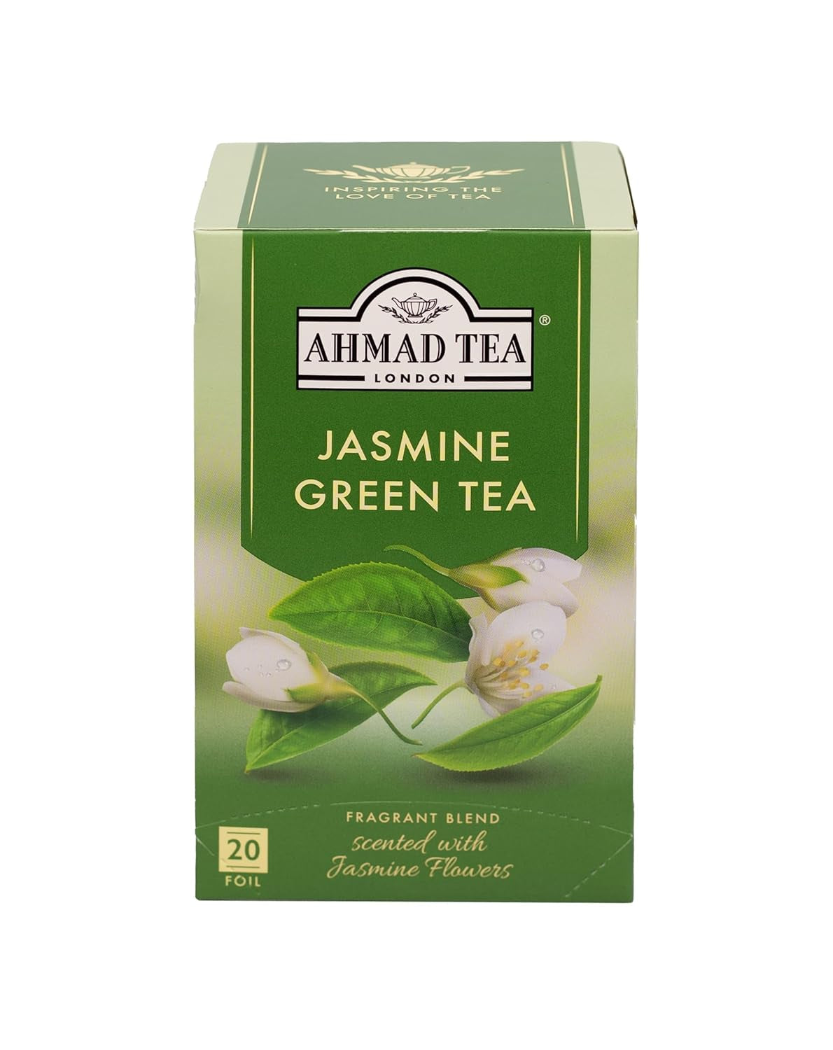 Ahmad Tea - Ceai verde - Pliculețe de ceai ambalate individual, cu aromă sigilată, conținând 2 g de ceai per porție - 20 de pliculețe de ceai cu bandă