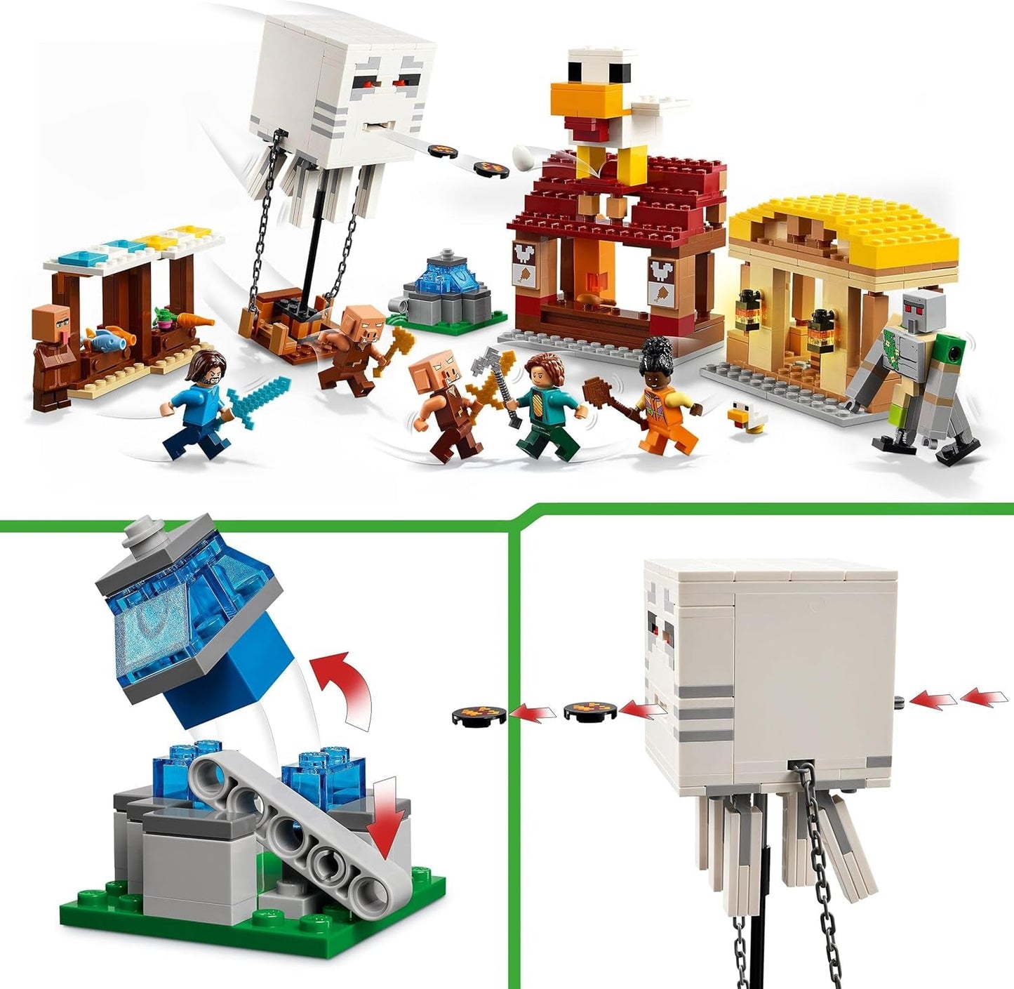 LEGO Minecraft Atacul balonului Ghast - Jucărie gamer pentru copii - Set de construcție pentru jocuri video cu casă, pui și golem - Marfă de film pentru băieți cu vârsta peste 10 ani - 21273 Seturi de constructie Besuche den LEGO-Store