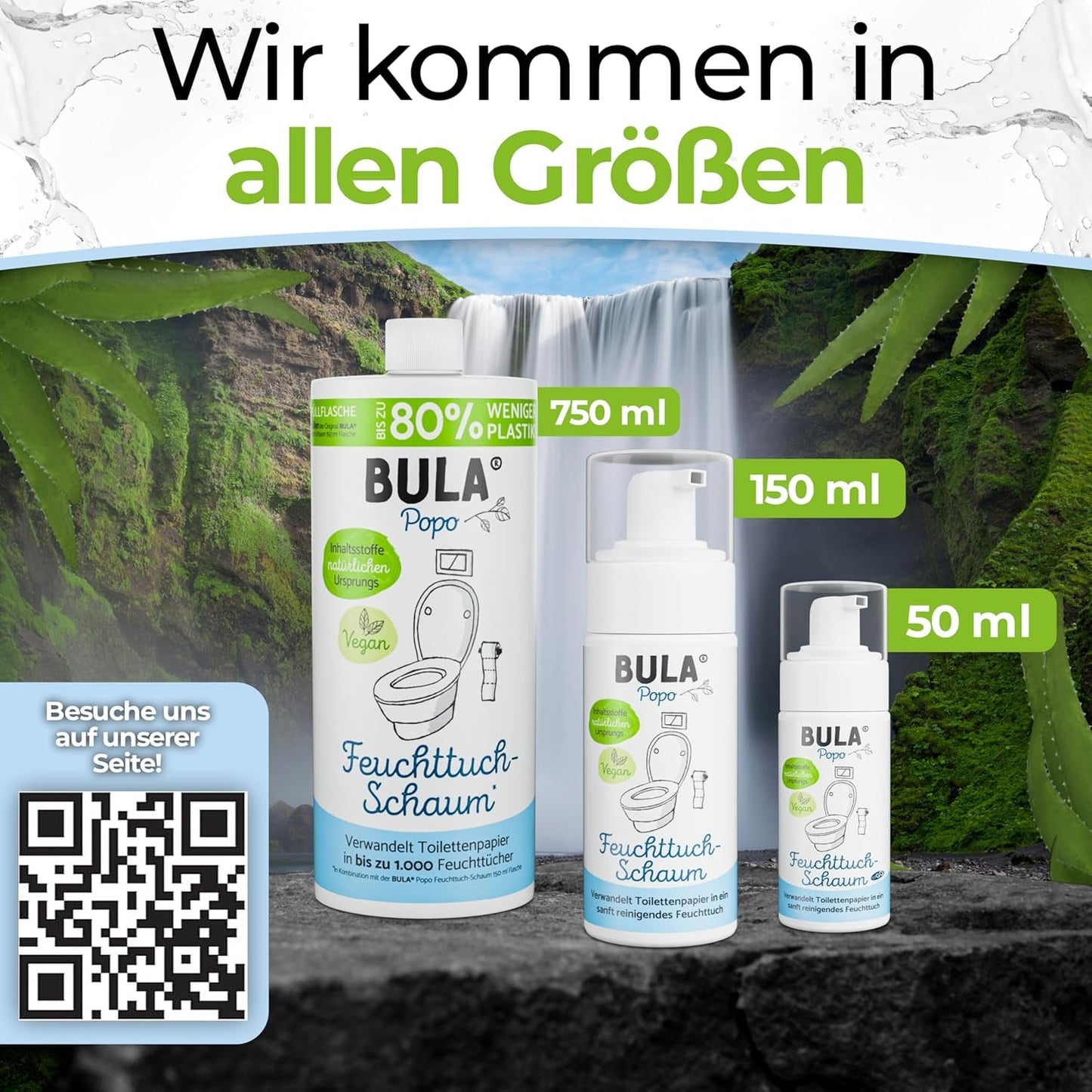 Sticlă de rezervă BULA® Popo (750 ml) DOAR PENTRU REUMPLEREA sticlelor noastre de 150 ml și 50 ml! | Înlocuiește până la 1.000 de șervețele! | Cu ingrediente de origine naturală