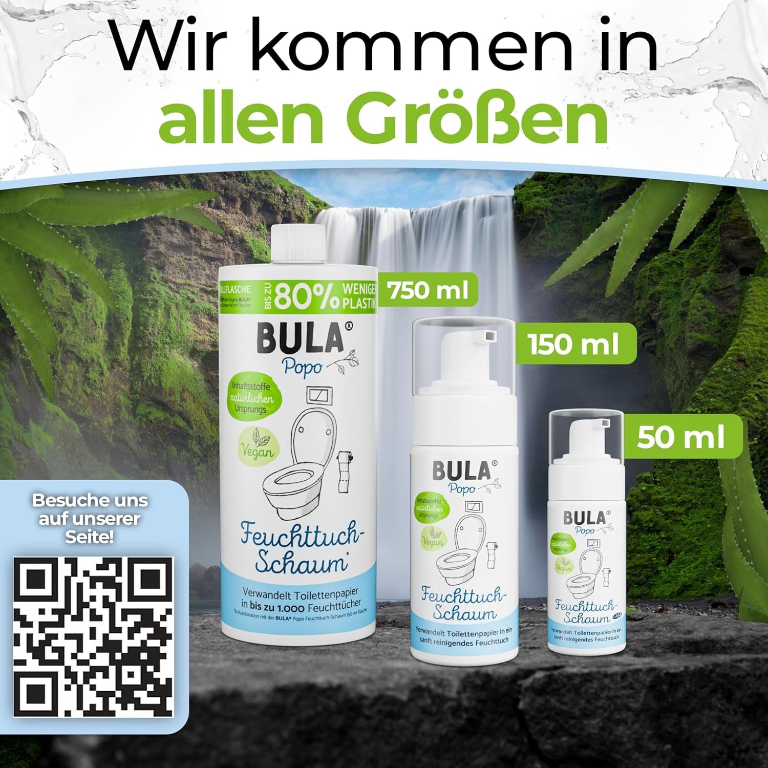 Sticlă de rezervă BULA® Popo (750 ml) DOAR PENTRU REUMPLEREA sticlelor noastre de 150 ml și 50 ml! | Înlocuiește până la 1.000 de șervețele! | Cu ingrediente de origine naturală
