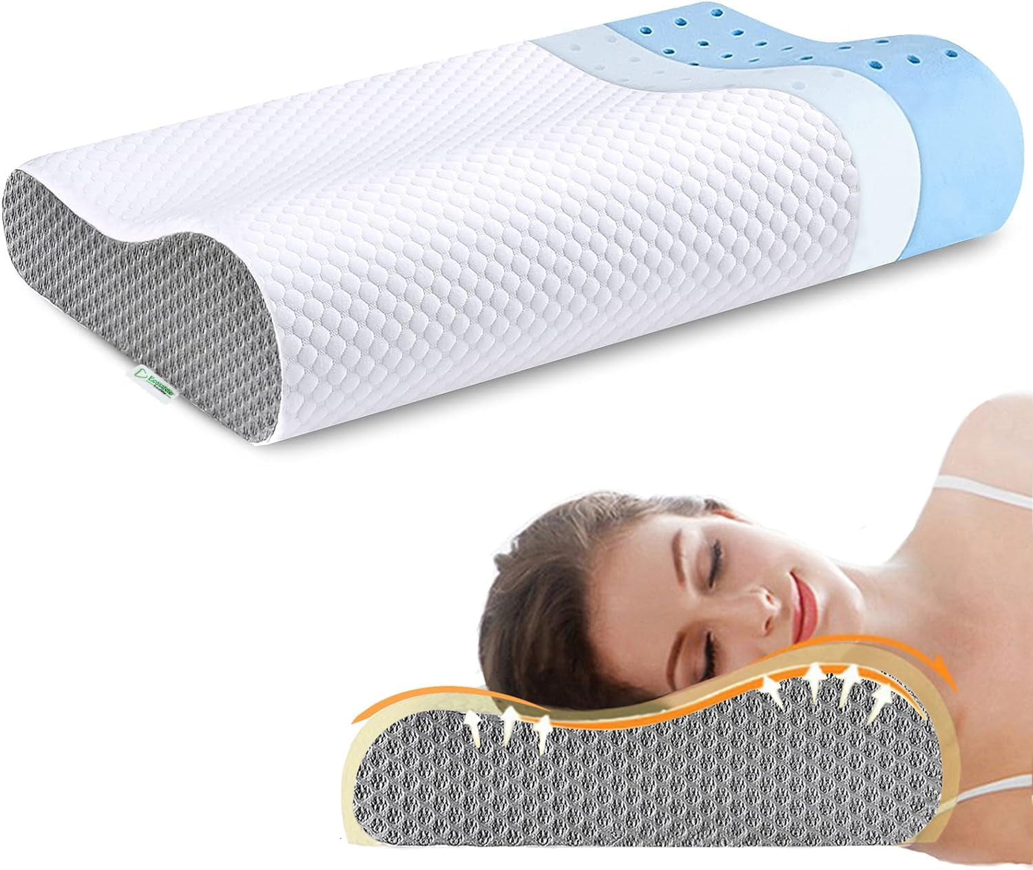 Perna de spumă de memorie Ecosafeter, pernă de sprijin pentru gât, pernă ergonomică pentru gât pentru diferite poziții de dormit cu capac detașabil Perne ortopedice cervicale Naty Shop Titlu implicit