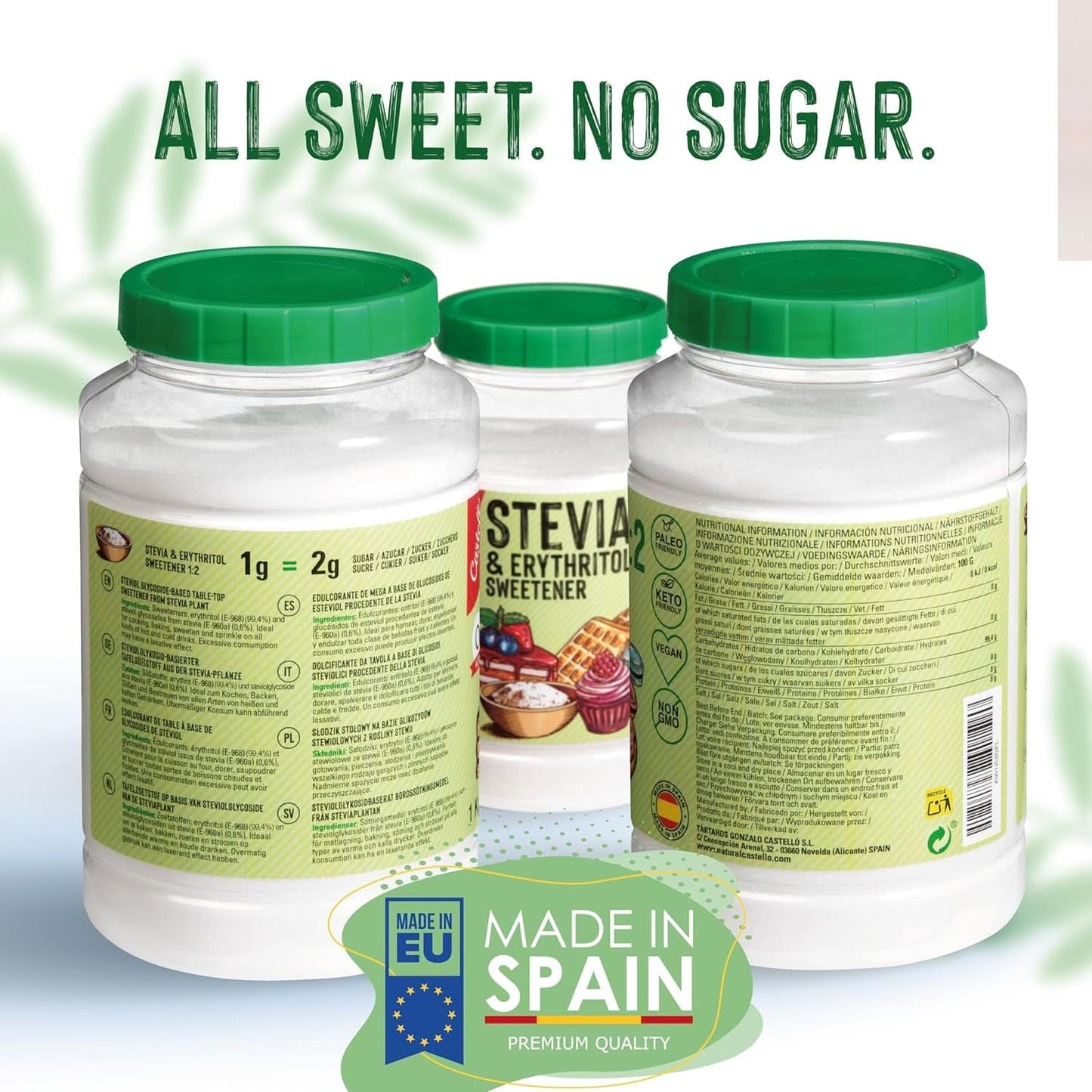 Stevia + Eritritol 1:2 Îndulcitor, 1G = 2G Zahăr, 1 Kg Indulcitori Naty Shop