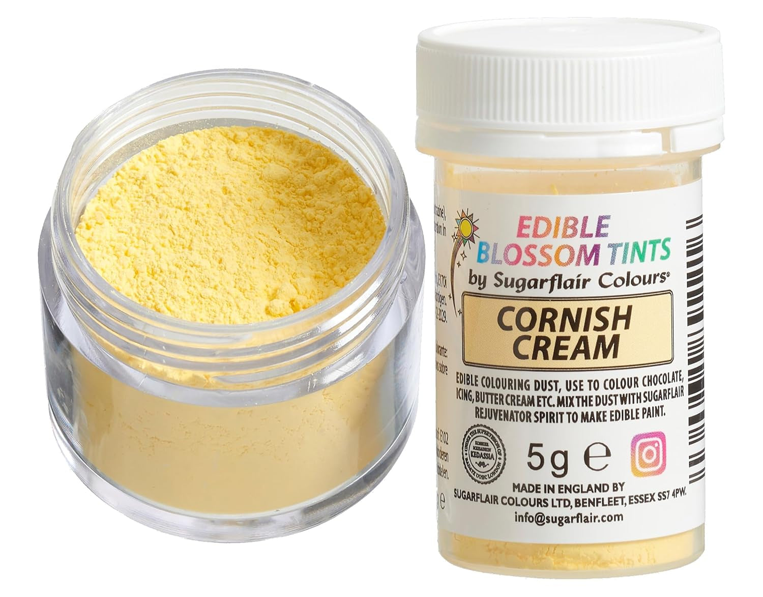 Pudră de colorant alimentar Sugarflair Blossom Tint Dust Cornish Cream - Pudră de colorant alimentar pentru decoruri de tort, pastă de zahăr, fondant, glazură, ciocolată, cremă de unt, macarons și multe altele - 5g