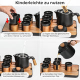 MIAMIO - Set de ceai japonez/chinezesc 6 x 100 ml / Ceainic asiatic 620 ml cu infuzor de ceai, Set tradițional japonez de ceainic pentru iubitorii de ceai/bărbați/femei (negru)