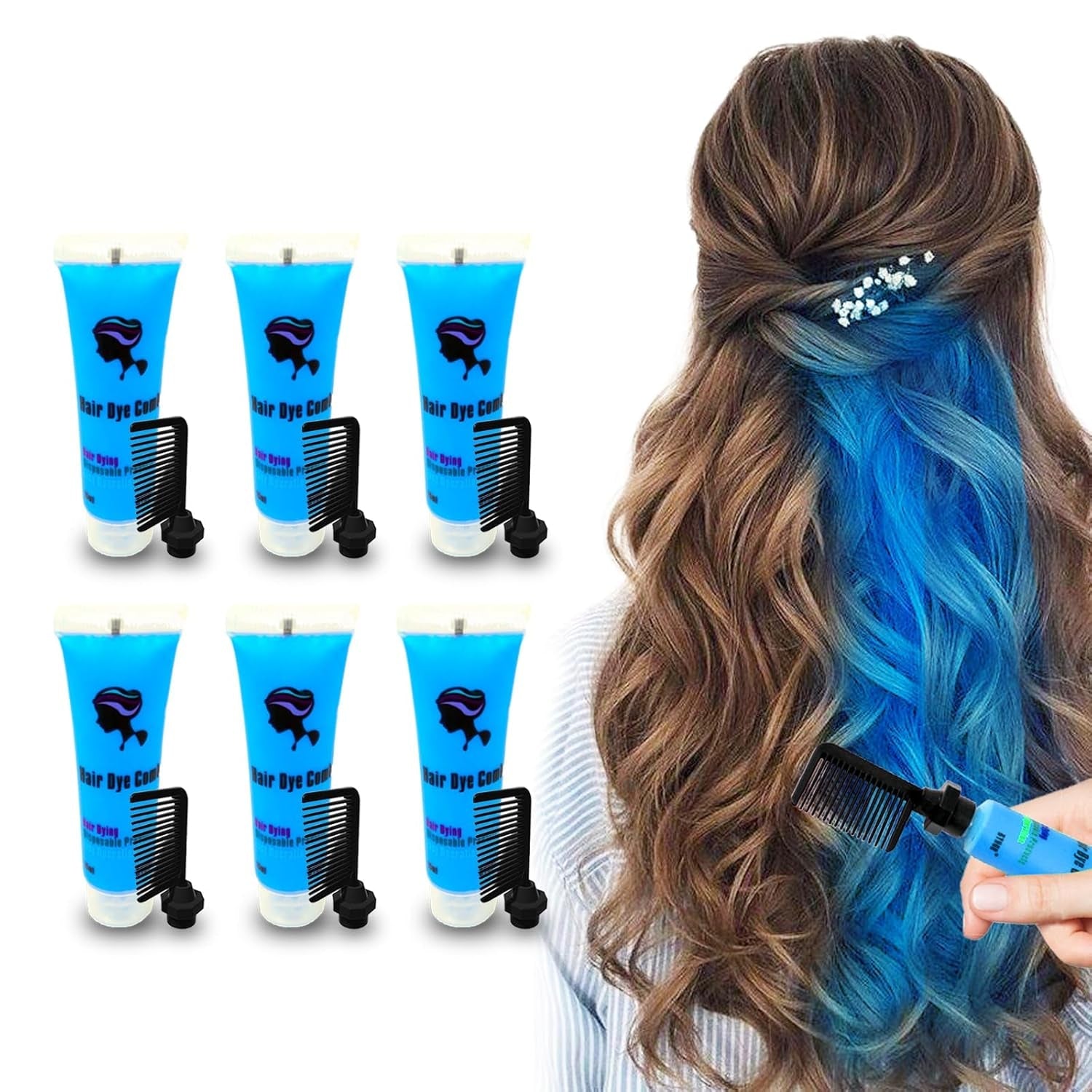 Byhoo 6PCS Vopsea de păr temporară pentru păr negru, cretă de păr, vopsea de păr lavabilă, idee de cadou pentru fete, cadou de ziua de naștere pentru adolescenți. Vopsea pentru par Naty Shop 04