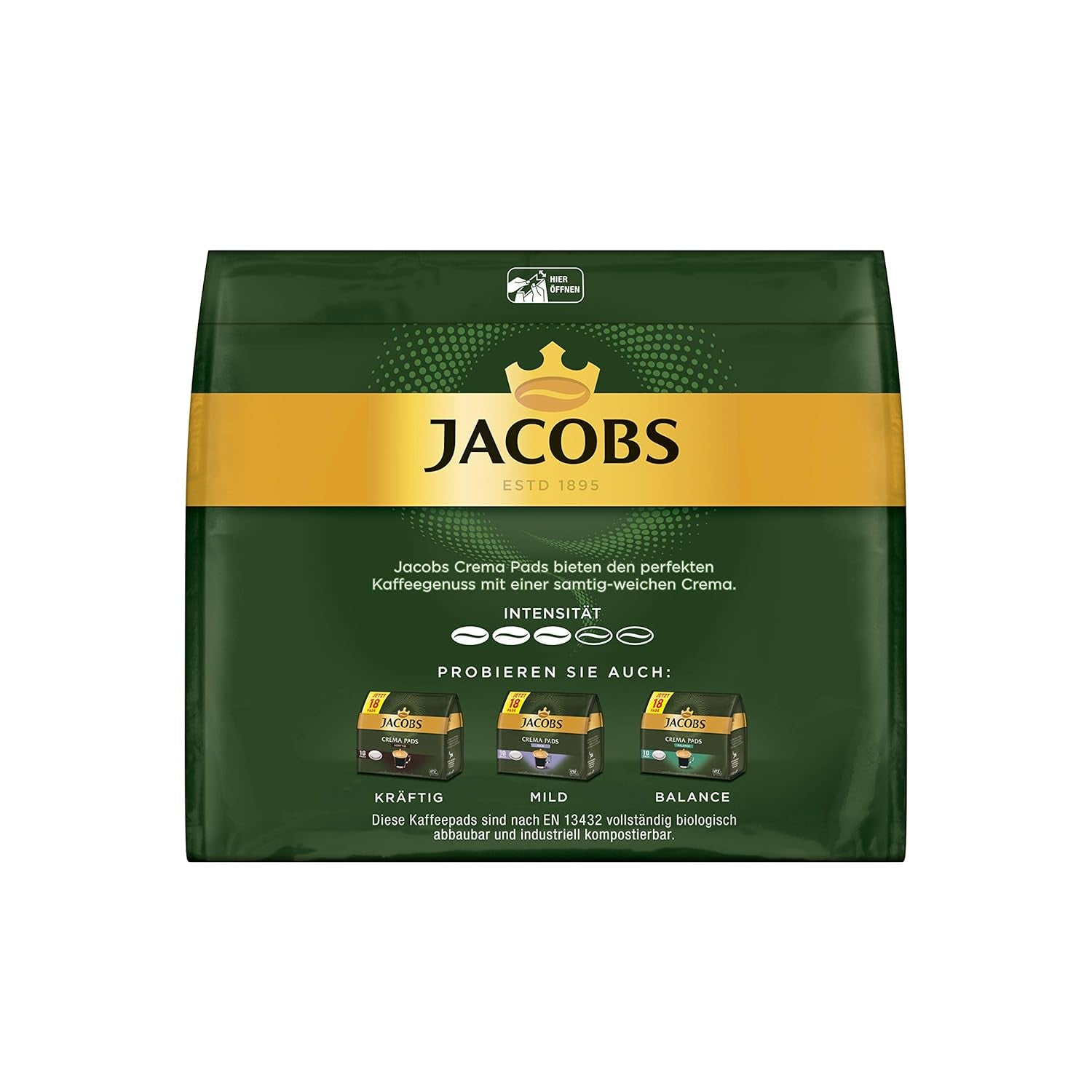 Pads Crema Kräftig, 90 Senseo kompatible Kaffeepads UTZ-zertifiziert, 5er Pack, 5 x 18 Getränke & Pads Crema, 90 Senseo kompatible Kaffeepads UTZ-zertifiziert, 5er Pack, 5 x 18 Getränke
