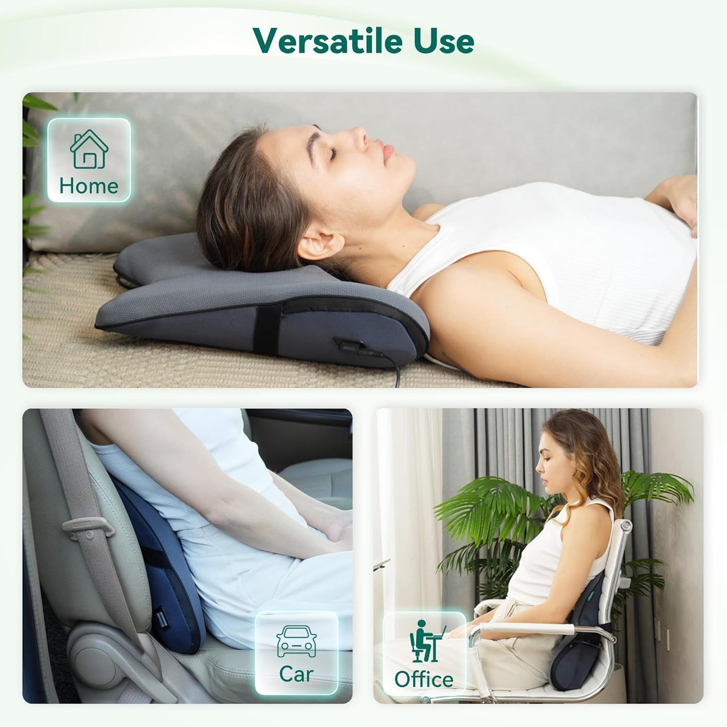 Pernă ergonomică Snailax pentru suport lombar cu masaj și căldură, pernă pentru spate Shiatsu din spumă cu memorie, pernă pentru șezut cu 3 intensități de masaj | 2 niveluri de căldură | 3 temporizatoare | postură confortabilă în șezut