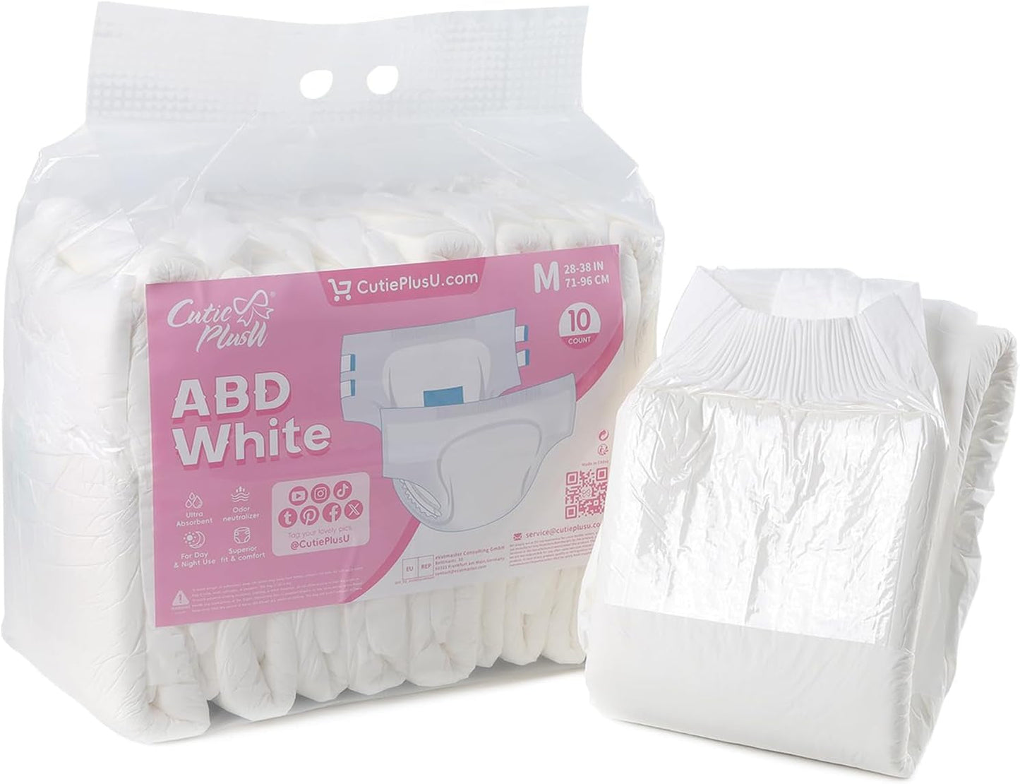 Scutece pentru adulți CutiePlusU, pachet de 10 chiloți de incontinență de unică folosință cu bucle pentru femei și bărbați, absorbție maximă peste noapte - Albastru (mărime mare 94-119 cm)