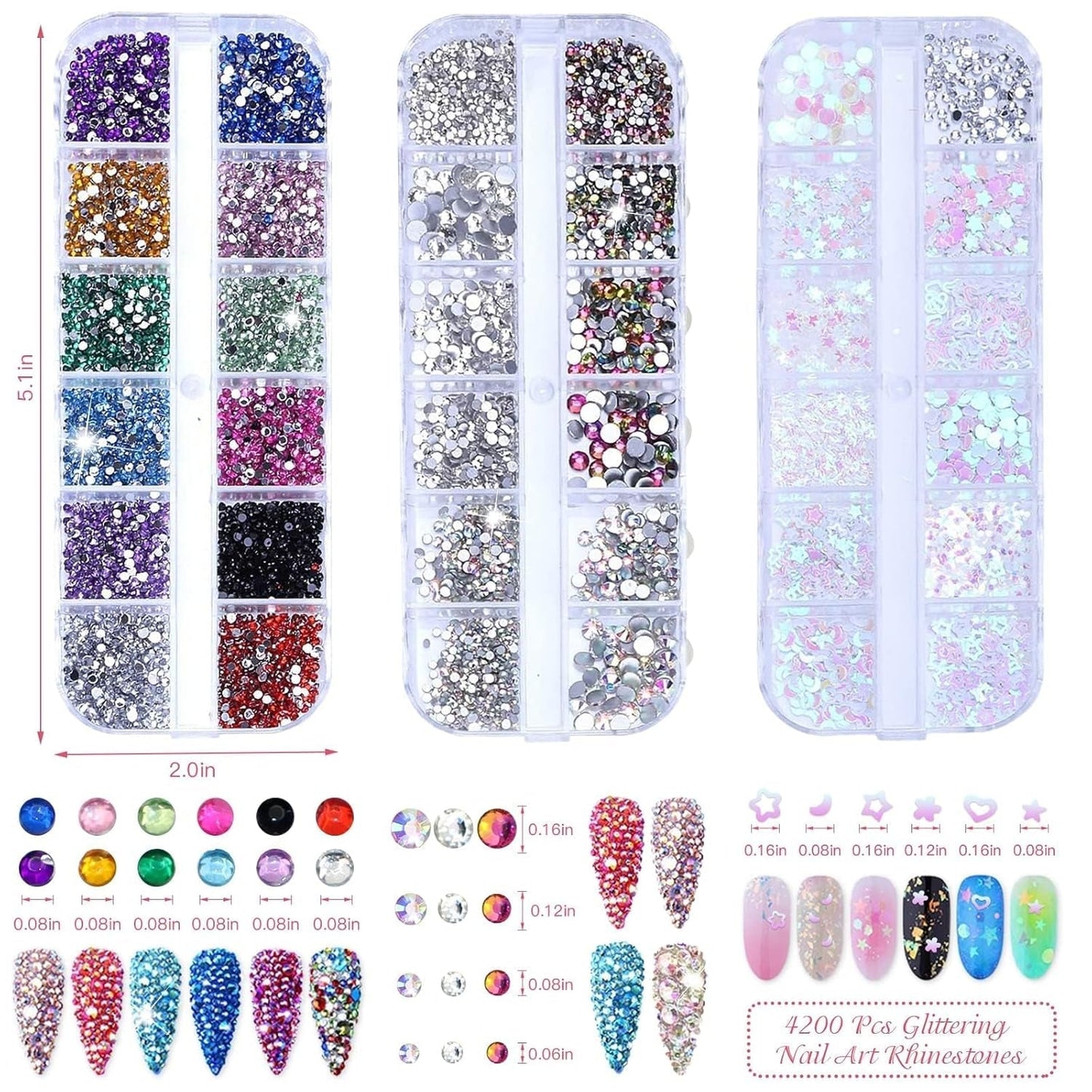 4200 Stück Strasssteine Für Nägel, Nagelglitzer, Pailletten, Nagelaufkleber Mit Kristallen, Nagel-Edelsteinen, Diamanten Für Nagelkunst, Einschließlich Wachsstift Für Strasssteine Und Strass-Picker