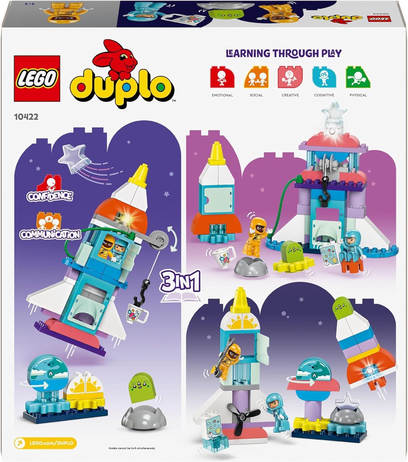 Naveta spațială LEGO DUPLO 3 în 1 pentru o mulțime de aventuri, set spațial cu jucărie rachetă pentru copii de construit, jucărie pentru știință și abilități motorii pentru dezvoltare timpurie, cadou pentru copiii de 3 ani 10422 Seturi de constructie Besuche den LEGO-Store