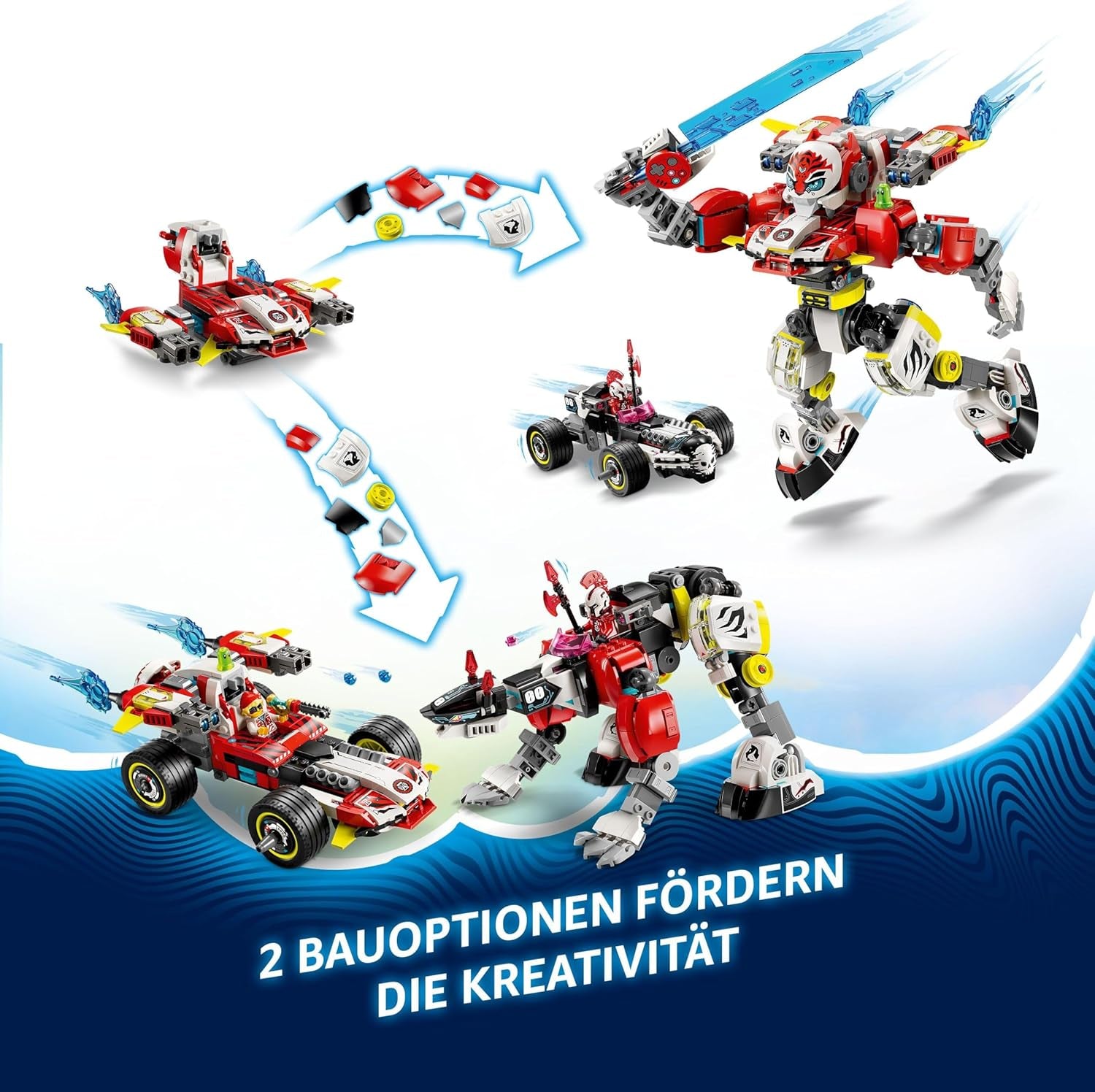 LEGO Dreamzzz Cooper's Tiger Mech și Zero'S Hot Rod Car, mașină de jucărie pentru copii, cadou pentru băieți și fete de la 9 ani, set de joacă 2 în 1 cu Mech și minifigurine 71497 Seturi de constructie Besuche den LEGO-Store