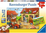 Ravensburger Puzzle pentru copii - 07574 Poliția și pompierii - Puzzle pentru copii de la 3 ani, cu 2X12 piese Puzzle Naty Shop 07560 Ocupat la fermă