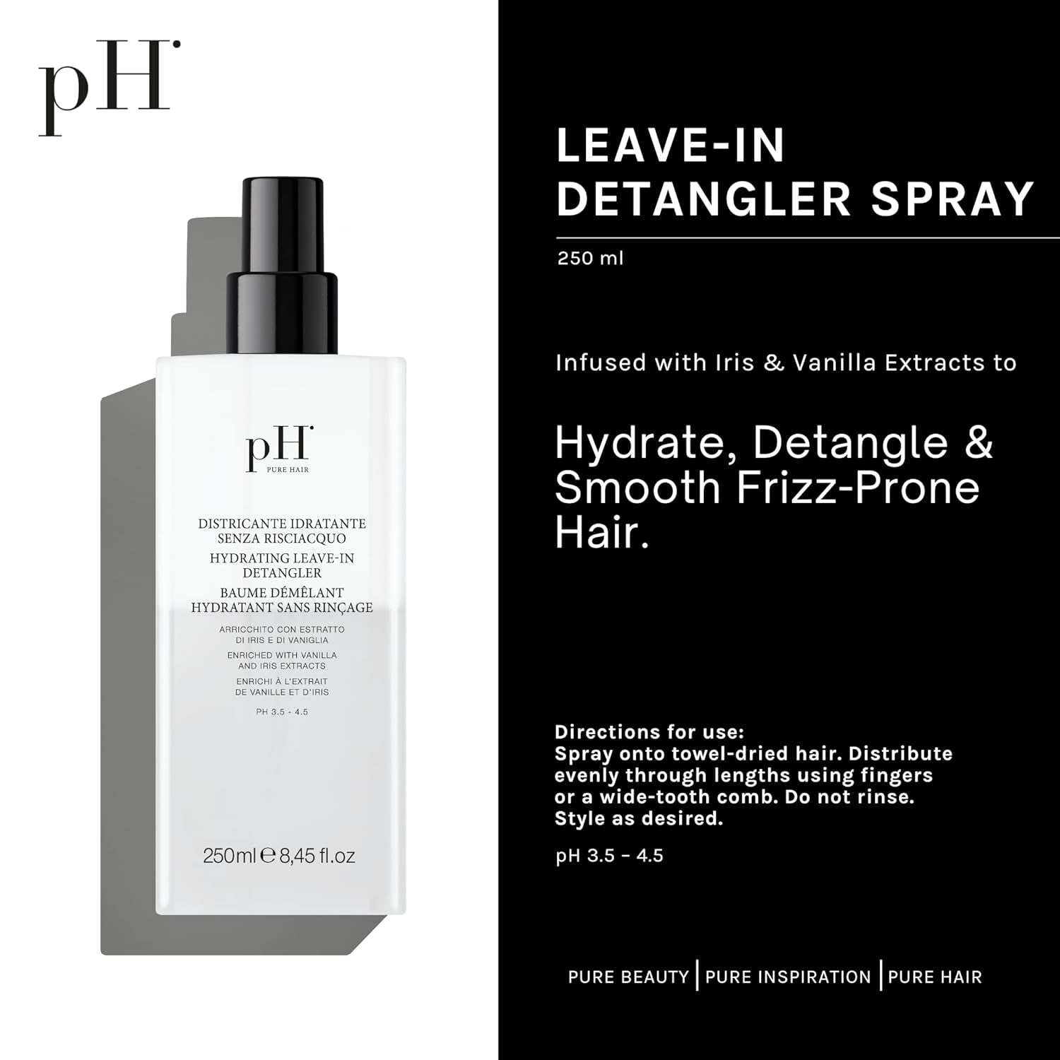 Produse pentru descurcarea parului fără clătire cu pH hidratant 250 ml Produse pentru descurcarea părului Naty Shop